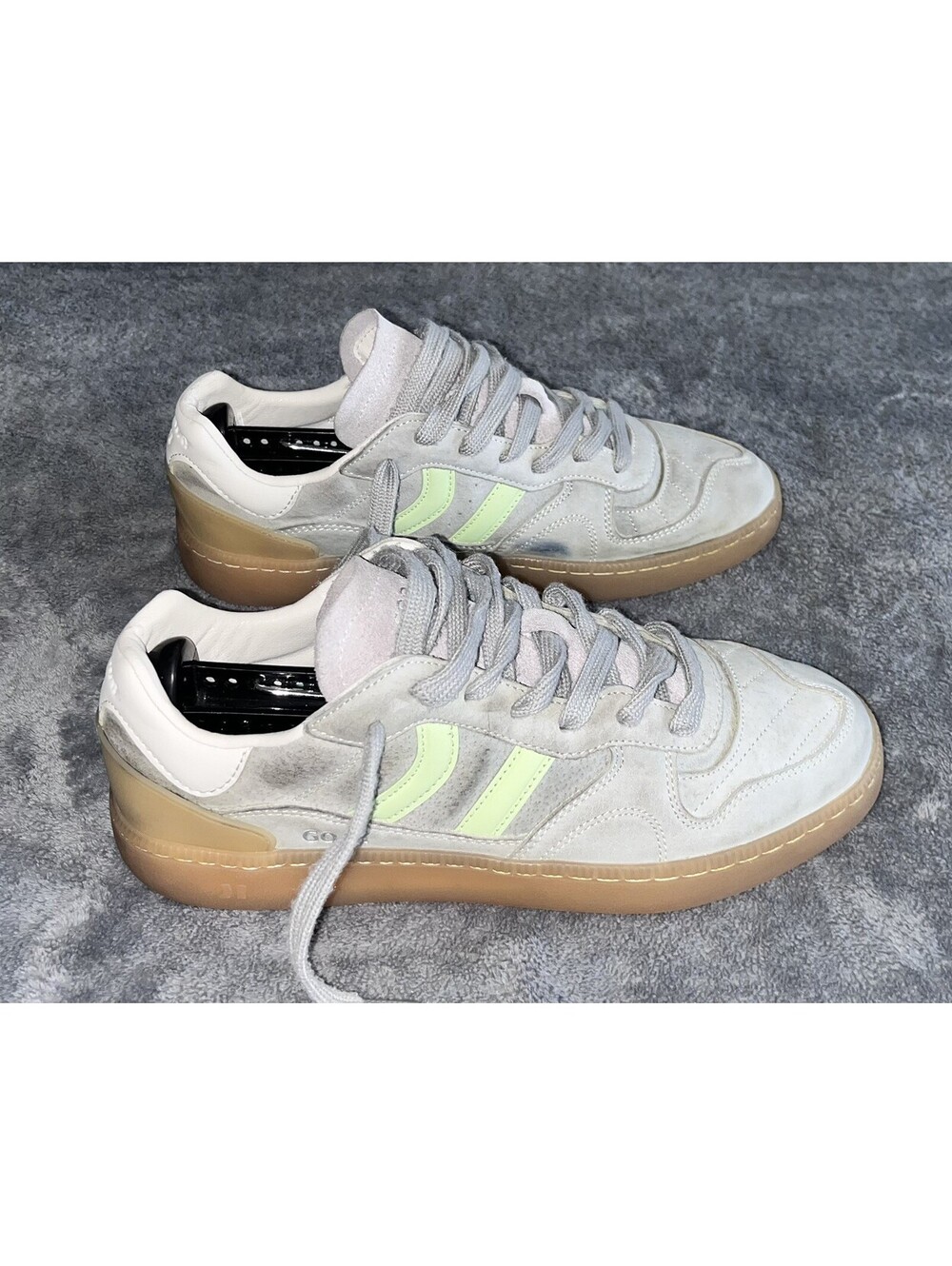 Coolway Goal Suede Sneakers Beige Green Lace Up Comfort Casual Activewear Sz 10